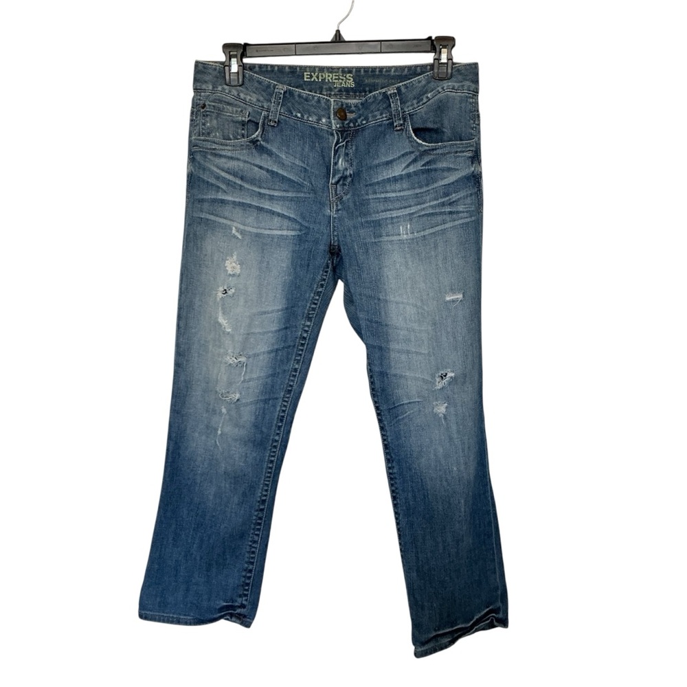 Express Womens Distressed Boyfriend Stretch Crop Jeans Size 8